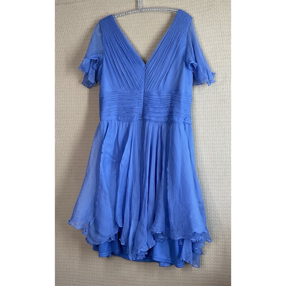 JC Collections Blue 100% Silk Chiffon Mini‎ Dress Women's Size 16 Wedding Party - Picture 12 of 15